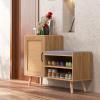 imageGiantex Shoe Cabinet with Shoe Bench  Rattan Shoe Storage Cabinet Shoe Rack Organizer for 1012 Pairs Padding Seat Cushion Boho Entryway Bench with Shelves for Hallway Mudroom Bedroom