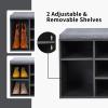 imageGiantex Shoe Storage Bench with Cushion Entryway Shoe Rack Bench Adjustable Shelves 10Cubbies Shoe Organizer Bench for Entryway Living Room Bedroom Hallway Closet Mudroom GreyGrey