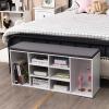 imageGiantex Shoe Storage Bench with Cushion Entryway Shoe Rack Bench Adjustable Shelves 10Cubbies Shoe Organizer Bench for Entryway Living Room Bedroom Hallway Closet Mudroom GreyWhite