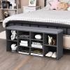 imageGiantex Shoe Storage Bench with Cushion Entryway Shoe Rack Bench Adjustable Shelves 10Cubbies Shoe Organizer Bench for Entryway Living Room Bedroom Hallway Closet Mudroom GreyGrey