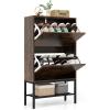 imageGiantex Shoe Storage Cabinet  Hidden Shoe Organizer with 2 Flip Drawers Adjustable ampamp Removable Interior Shelves Freestanding Narrow Shoe Rack Cabinet for Entryway Hallway Rustic Brown