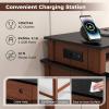 imageGiantex Small Dining Table Set for 2  Bar Table and 2 Bar Stools Sofa Table with Outlets USB Ports Breakfast Nook Table Set 3Piece Bar Table and Chairs Set Kitchen Table Set BlackWalnutBlackwalnut