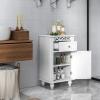 imageGiantex Storage Floor Cabinet WOne Cabinet TwoLayer Adjustable Shelves ampamp One Drawer Bathroom Cupboard Organizer Kitchen Collection Cabinet Shelf Nightstand End Table White 1 Drawer