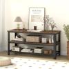 imageGiantex TV Stand for Bedroom and Living Room  3Tier Industrial Entertainment Center with Open Storage Shelves Metal Frame 435quot TV Console Table for TVs Up to 50 Inchs Rustic Brown TV Table