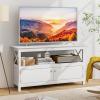 imageGiantex TV Stand with Power Outlet for TVs up to 50 Inch Entertainment Center with 2Door Cabinet Storage Shelf 2 Cable Holes Modern Media Console Table for Living Room Bedroom TV Cabinet WhiteWhite