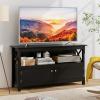 imageGiantex TV Stand with Power Outlet for TVs up to 50 Inch Entertainment Center with 2Door Cabinet Storage Shelf 2 Cable Holes Modern Media Console Table for Living Room Bedroom TV Cabinet WhiteBlack
