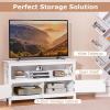 imageGiantex TV Stand with Power Outlet for TVs up to 50 Inch Entertainment Center with 2Door Cabinet Storage Shelf 2 Cable Holes Modern Media Console Table for Living Room Bedroom TV Cabinet WhiteWhite