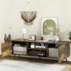 imageGiantex TV Stand with Power Outlet for TVs up to 60 Entertainment Center with Cable Hole Cabinets Adjustable Shelf Modern Media Console Television Stands for Living Room Bedroom Rustic BrownRustic Brown