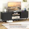 imageGiantex TV Stand with Power Outlet for TVs up to 60 Entertainment Center with Cable Hole Cabinets Adjustable Shelf Modern Media Console Television Stands for Living Room Bedroom Rustic BrownBlack