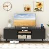 imageGiantex TV Stand with Power Outlet for TVs up to 60 Entertainment Center with Cable Hole Cabinets Adjustable Shelf Modern Media Console Television Stands for Living Room Bedroom Rustic BrownBlack