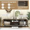 imageGiantex TV Stand with Power Outlet for TVs up to 60 Entertainment Center with Cable Hole Cabinets Adjustable Shelf Modern Media Console Television Stands for Living Room Bedroom Rustic BrownRustic Brown