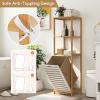 imageGiantex Tilt Out Laundry Hamper  Laundry Hamper Cabinet with 3 Tier Storage Shelves Removable Laundry Basket 51quot Tall Freestanding Bamboo Tower Hamper Organizer for Bathroom Small Space