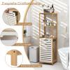 imageGiantex Tilt Out Laundry Hamper  Laundry Hamper Cabinet with 3 Tier Storage Shelves Removable Laundry Basket 51quot Tall Freestanding Bamboo Tower Hamper Organizer for Bathroom Small Space
