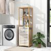 imageGiantex Tilt Out Laundry Hamper  Laundry Hamper Cabinet with 3 Tier Storage Shelves Removable Laundry Basket 51quot Tall Freestanding Bamboo Tower Hamper Organizer for Bathroom Small Space