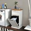 imageGiantex Tilt Out Laundry Hamper Cabinet Bathroom Storage Cabinet with Drawer Removable Laundry Basket Bamboo Countertop 10 Gallon Hidden Wood Laundry Cabinet WhiteWhite