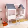 imageGiantex Twin House Bed Frame Kids Low Loft Bed Frame with Roof Side Windows ampamp Ladder Wooden Slatted Support Playhouse Bed for Girls Boys Teens No Box Spring Needed White