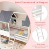 imageGiantex Twin House Bed Frame Kids Low Loft Bed Frame with Roof Side Windows ampamp Ladder Wooden Slatted Support Playhouse Bed for Girls Boys Teens No Box Spring Needed White