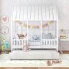 imageGiantex Twin House Bed with Trundle Kids Bed Frame with 82quot Tall Roof Windows and Guardrail Wooden Playhouse Bed for Teens Boys Girls Bedroom No Box Spring Needed Free to Decorate White