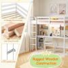 imageGiantex Twin Loft Bed with Desk ampamp Hutch Wooden Loft Bed wLED Light ampamp Charging Station Safety Guardrails ampamp Ladder Twin Bed Frame wStorage Shelves for Dorm Apartment No Box Spring Needed White