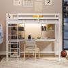 imageGiantex Twin Loft Bed with Desk ampamp Hutch Wooden Loft Bed wLED Light ampamp Charging Station Safety Guardrails ampamp Ladder Twin Bed Frame wStorage Shelves for Dorm Apartment No Box Spring Needed White