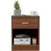 imageGiantex Walnut Nightstand Farmhouse Bedside Table with Drawer and Open Storage Cabinet Wood Night Stand 2Tier Sofa Side Table for Bedroom Office WalnutWalnut