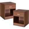 imageGiantex Walnut Nightstand Farmhouse Bedside Table with Drawer and Open Storage Cabinet Wood Night Stand 2Tier Sofa Side Table for Bedroom Office WalnutWalnut