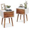 imageGiantex White Nightstand Wooden Bedside Tables w 2 Storage Drawers ampamp Soild Wood Legs Practical End Side Table Mid Century Modern Night Stand for Living Room BedroomWhite  Walnut