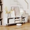 imageGiantex White TV Stand for TVs up to 55quot 475quot Small Entertainment Center with Storage Open Shelves ampamp 5 HeavyDuty Metal Legs Wood Media Console Table for Living Room BedroomWhite