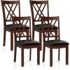 imageGiantex Wood Dining Chairs Set of 2 Faux Leather Upholstered Kitchen Chairs with Rubber Wood Legs Padded Seat Max Load 355 Lbs Farmhouse Armless Wooden Dining Room ChairChesnut  Black