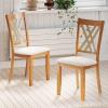 imageGiantex Wood Dining Chairs Set of 2 Faux Leather Upholstered Kitchen Chairs with Rubber Wood Legs Padded Seat Max Load 355 Lbs Farmhouse Armless Wooden Dining Room ChairNatural  Beige