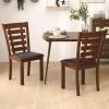 imageGiantex Wood Dining Chairs Set of 2 Upholstered Dining Chairs with Rubber Wood Legs Wooden Kitchen Chair with Padded Seat Max Load 300 Lbs Farmhouse High Back PU Leather Dining Room Chair WalnutWalnut