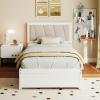 imageGiantex Wood Twin Bed with 2 Storage Drawers Solid Wood Platform Bed with Upholstered Headboard Wooden Slats Support Twin Bed Frames for Kids Teens Adults No Box Spring Needed White ampamp Beige