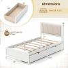 imageGiantex Wood Twin Bed with 2 Storage Drawers Solid Wood Platform Bed with Upholstered Headboard Wooden Slats Support Twin Bed Frames for Kids Teens Adults No Box Spring Needed White ampamp Beige