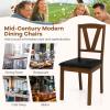imageGiantex Wooden Dining Chairs Set of 2 PU Leather Upholstered Kitchen Armless Chairs wVShapd Backrest Rubber Wood Frame Comfy Padded Seat MidCentury Accent Furniture for Dining Living RoomBrownblack