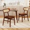 imageGiantex Wooden Dining Chairs Set of 2 PU Leather Upholstered Kitchen Chairs wBreathable Mesh Cane Backrest Rubber Wood Frame Padded Seat Farmhouse Armless Side Chairs for Dining Room CoffeeCoffee