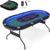 imageGiantex 10 Players Poker Table with Cup Holder Folding Casino Leisure Table with 4 USB Ports Extra Lights Easy to Assemble Foldable Game Poker Tables for Texas Card Games BlueGreen