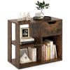 imageGiantex 3 Cube Bookcase with Drawer 2 Tier Bookshelf for Small Spaces Modern Freestanding Display Rack with Open Shelves Book Case Wood Cube Storage Organizer Bedroom Living Room BlackRustic Brown