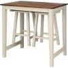 imageGiantex 3 Piece Pub Dining Set Counter Height Pub Table with 2 Saddle Bar Stools Tavern Collection Table Set for Living Room Kitchen Small Space Brown ampamp Milky White