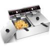 imageGiantex 3400W Commercial Deep Fryer Dual Tank 128QT Stainless Steel Electric Deep Fryer with 2 Baskets Lids and Temperature Control for French Fries Turkey Chicken Restaurant Home Kitchen235Lengthx17Wx115H