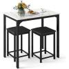 imageGiantex 3Piece Dining Table Set for 2 Bar Table with Counter Height Faux Marble Tabletop Metal Frame 330Lbs Bar Stools Space Saving Dinette Set for Kitchen Pub Small Apartment Living RoomWhite  Black