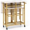 imageGiantex 3Piece Foldable Dining Table Set Extendable Dining Table ampamp 2 Stools Set w 6Bottle Wine Rack Shelves ampamp Side Pushing Handle SpaceSaving Dining Room Kitchen Table Set for Small SpaceWhite  Golden