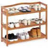 imageGiantex 3Tier Shoe Rack Acacia Wood Shoe Shelf with Side Metal Hooks Holds up 1218 Pairs Shoe Organizer Shoe Storage Wooden Shoe Rack for Entryway3 Tier 29L x105Wx 245H