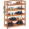 imageGiantex 3Tier Shoe Rack Acacia Wood Shoe Shelf with Side Metal Hooks Holds up 1218 Pairs Shoe Organizer Shoe Storage Wooden Shoe Rack for Entryway5 Tier 25Lx105Wx325H
