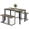 imageGiantex 4Piece Dining Table Set for 4 Modern Kitchen Table and Chairs Nesting Furniture Set with Bench ampamp 2 Stools SpaceSaving Desk Set Dinette Set for Small Place Dining Room Restaurant BrownGrey