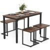 imageGiantex 4Piece Dining Table Set for 4 Modern Kitchen Table and Chairs Nesting Furniture Set with Bench ampamp 2 Stools SpaceSaving Desk Set Dinette Set for Small Place Dining Room Restaurant BrownBrown