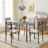 imageGiantex 5 Pieces Dining Table Set Modern Rectangular Dining Table ampamp Upholstered Chair Set wMarble Tabletop Kitchen Dining Room Furniture Set for 4 SpaceSaving Dinette Set for Breakfast Nook Grey