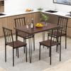 imageGiantex 5Piece Dining Table Set MidCentury Kitchen Table Set for 4 Wooden Table ampamp 4 Chairs with Metal Frame SpaceSaving Dinette Set for Small Place Kitchen Dining Room Cherry Brown
