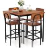 imageGiantex 5Piece Dining Table Set WCounter Height Table ampamp 4 Bar Stools Industrial Kitchen Dining Table Set WFootrest ampamp Backrest SpaceSaving Dinette Set for Pub Dining Room Restaurant TeakWalnut