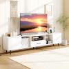 imageGiantex 79quot White TV Stand with Power Outlets Modern Entertainment Center w 3 Open Shelves 2 Side Cabinets ampamp Drawer Media TV Console Table for Living Room Bedroom Television Stands for 90 Inch TV