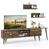 imageGiantex 85 Inch TV Stand ampamp 2 Floating Shelves Set MidCentury Modern TV Entertainment Center wCabinets Open Compartments ampamp 5 Support Legs Wood Media Console Table for Living Room Bedroom Walnut